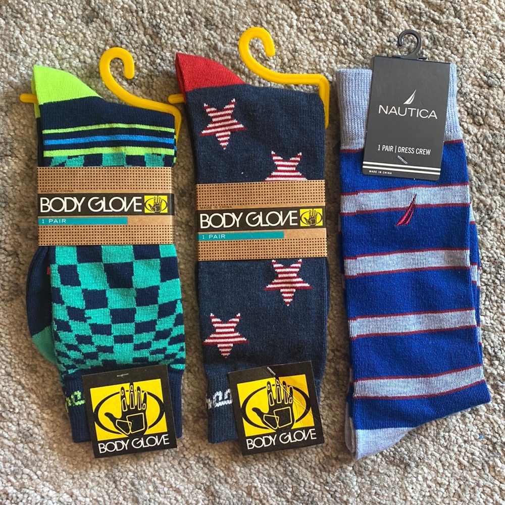 NWT - Men’s Socks - Lot of 3 - Dress and Casual Crew - Nautica & Body Glove - Picture 1 of 5